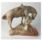 Ceramic Cowboy and Horse statue