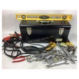 Metal tool box, jumper cables, power sentry