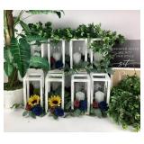 Wooden faux floral candle centerpieces, garland,