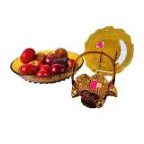 Lg Vintage Indiana Glass Diamond Point Amber