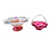 Fenton Cranberry Fluted Art Glass 8inch Basket,