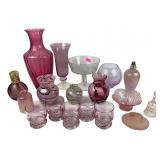 Glass vases, etched glass compote, Decorative oil