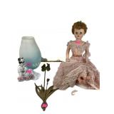 Brass orchid wall art-21"tall, geisha porcelain