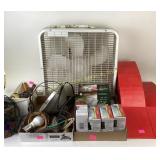 Lightbulbs, assorted lamps, lamp bases, work