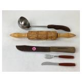 Cutco Ladle, Springerle rolling pin, Ideal Fork