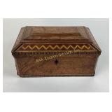 19th century marquetry inlaid burl wood box,