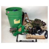 John Deere suspenders & license plate frame,