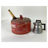 2.5. Gallon gasoline can, aluminum coffee pot
