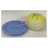 Yellow and white satin crimped rose bowl, Delphi