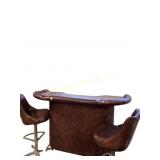 Brown Padded Bar with Two Matching Swivel Stools.