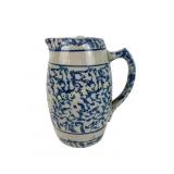Antique blue sponge decorated stoneware pitcher,