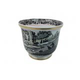 Antique English black transferware cache pot