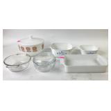 Covered dish, corning ware chipped, Fire King