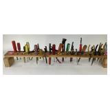 Handmade tool storage w/ tools: pliers,
