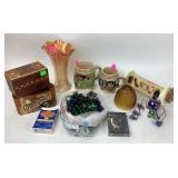 Carnival glass vase, German made Stein, petrified