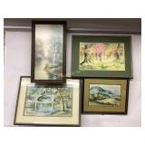 (4) framed watercolor paintings - landscapes