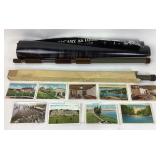 Vintage postcards, (2) metal extending handles,
