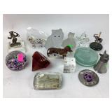 Paperweights,glass squirrel, frosted cat