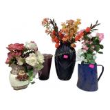 Enamelware pot (no lid), vases, faux flowers