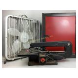 KR Tools metal cabinet, Dremel moto-shop saw,