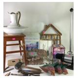 Dremel shoe buffer, Wood curio shelves, aluminum