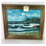 Framed Oil on Canvas Seascape, Late 20th century,