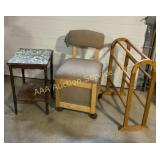 Upholstered Storage Chair on Wheels, Wood Side