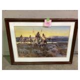 Framed C.M. Russell Native American print, frame