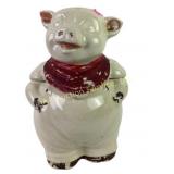 Ceramic Pig Cookie Jar with Red Scarf - chipped