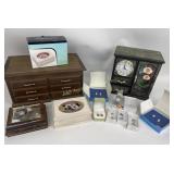Earrings, Timex watch, jewelry boxes