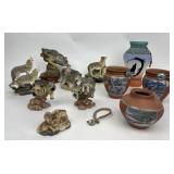 Southwestern themed pots, Assorted resin wolf