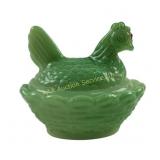 Green Milk Glass Hen on Nest Dish