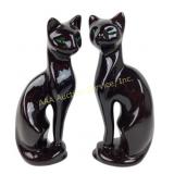 Art Mar Black Ceramic Cat Figurines with Green Eye