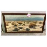 Framed desert landscape art, 49x26