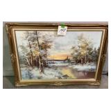 Oil on Canvas landscape painting signed G.