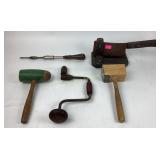hand drill, mallets, butcher knife
