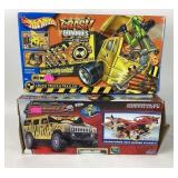 Hot wheels crash truck and trailer crash dummies,