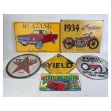 Metal signs; mustang, Indian motorcycles, Ford, an