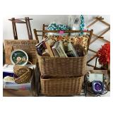Crocheted squares & such, baskets, Picture frames,