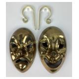 Brass Comedy and Tragedy Theater Masks With Hooks