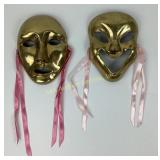 Brass Theater Masks With Pink Ribbons