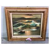 Framed Acrylic on Canvas seascape signed