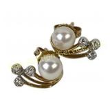 14k gold, pearl & diamond chip earrings. Total