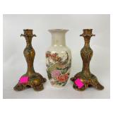 (2) painted cast-iron candlestick holders,
