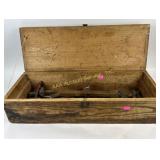 Wooden tool chest with miscellaneous tools