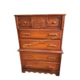 Solid Wood Dresser 5 Drawer, Carved Ship