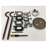 C-Clamps of various sizes,crow bars & more