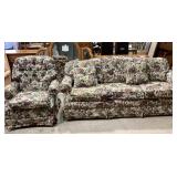 Floral print Lazy boy sofa and swivel chair, with