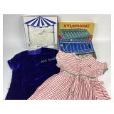 Childï¿½s Velvet dress, xylophone, crochet baby set