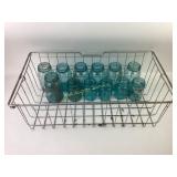 Blue Ball Perfect Mason Glass Jars with Wire Baske